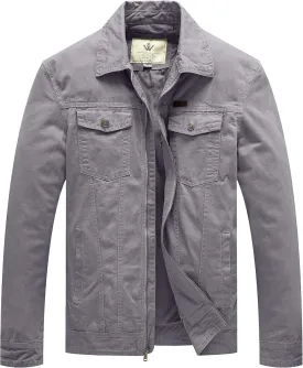 WenVen Men's Casual Canvas Cotton Jacket Lightweight Military Utility Jacket