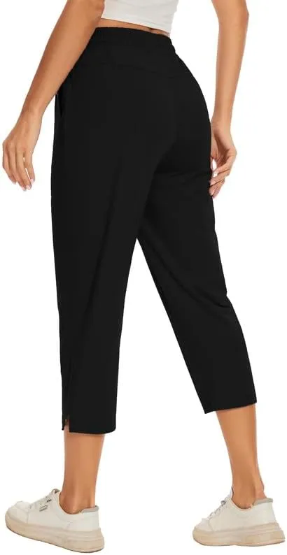 Women Casual Capris 21" with Deep Zipper Pockets Drawstring Comfy Tapered Sweatpants for Golf Athletic Travel Work