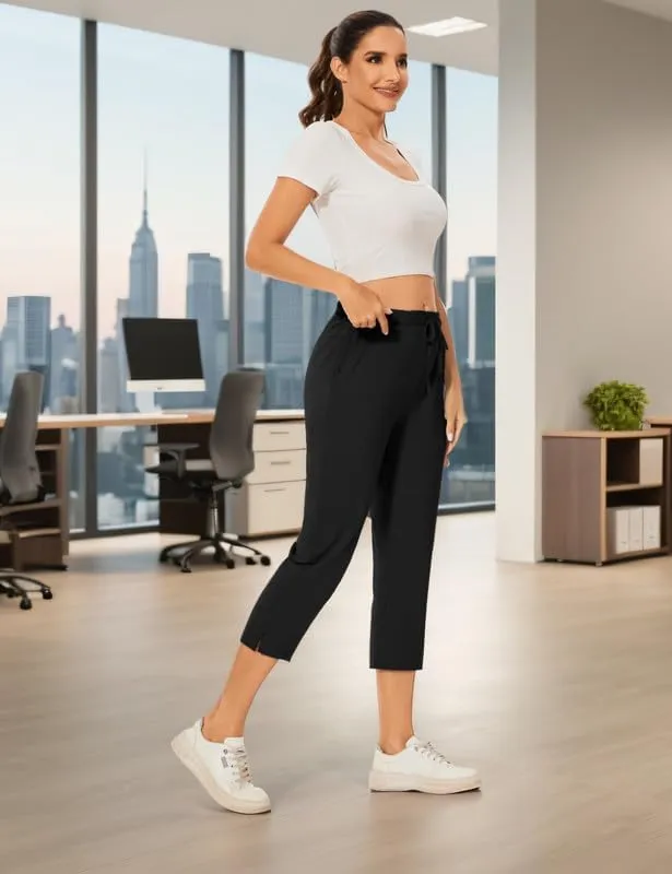 Women Casual Capris 21" with Deep Zipper Pockets Drawstring Comfy Tapered Sweatpants for Golf Athletic Travel Work