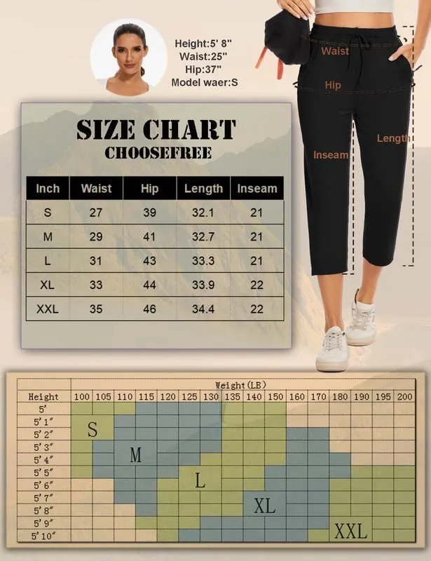 Women Casual Capris 21" with Deep Zipper Pockets Drawstring Comfy Tapered Sweatpants for Golf Athletic Travel Work