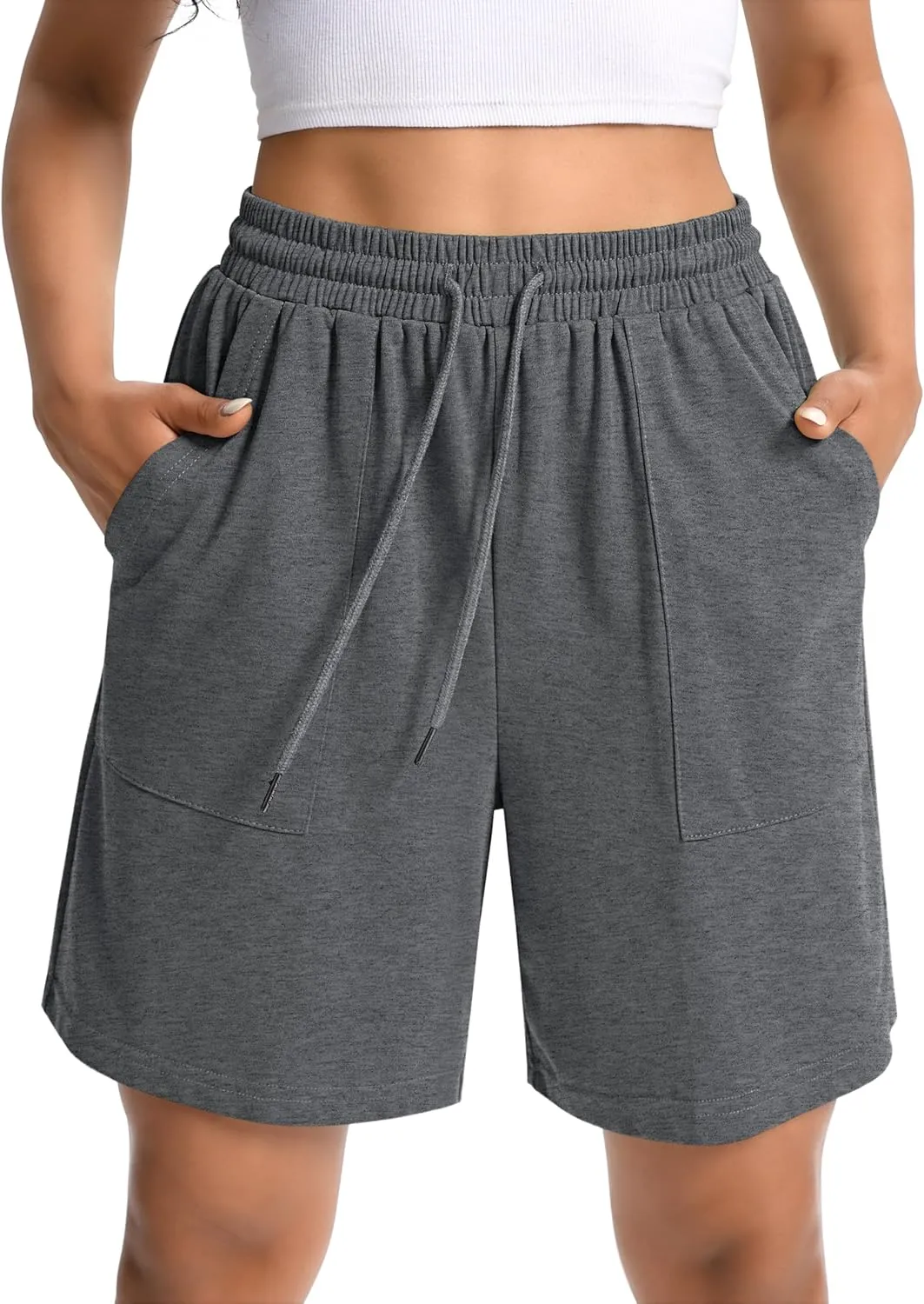 Women Cotton Sweat Shorts Casual Summer High Waist Loose Drawstring Athletic Shorts with Pockets