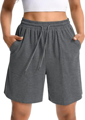 Women Cotton Sweat Shorts Casual Summer High Waist Loose Drawstring Athletic Shorts with Pockets