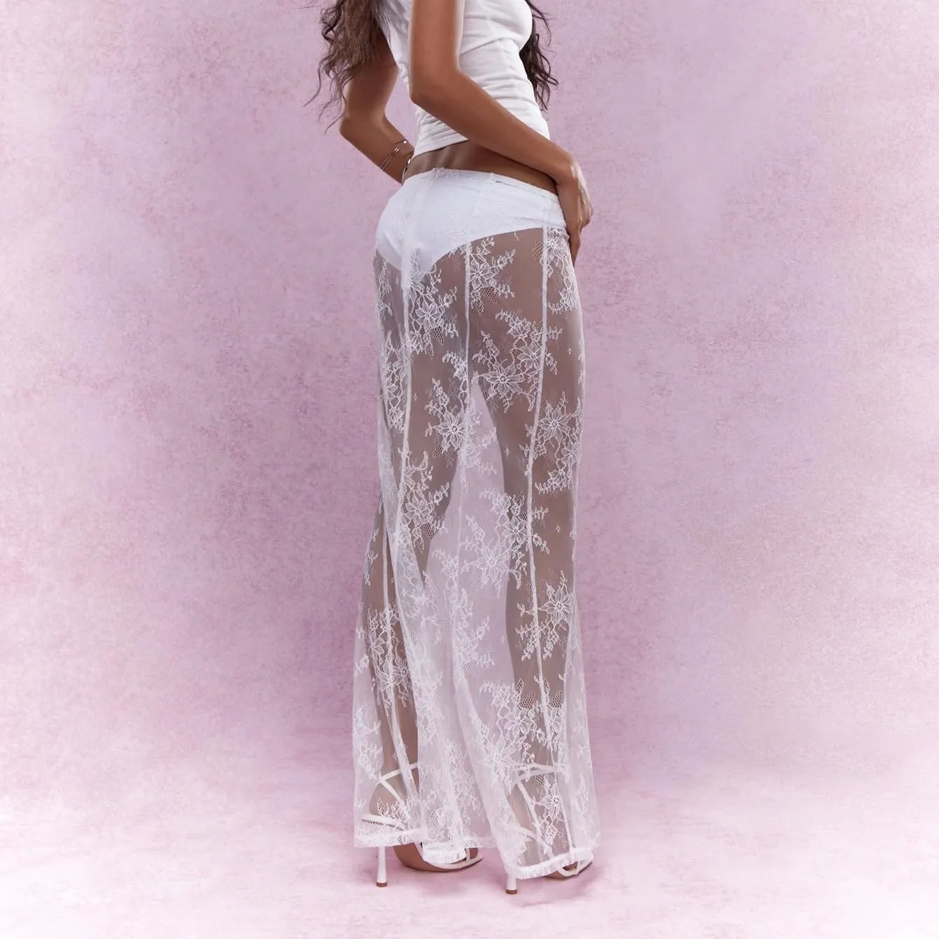 Women Sexy Lace Long Skirt Sheer Mesh Bodycon Maxi Skirts Elegant Summer Beach Coverups
